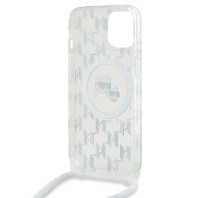 6. Karl Lagerfeld IML Crossbody Monogram Karl & Choupette Head MagSafe Hülle für iPhone 15 / 14 / 13 – Transparent