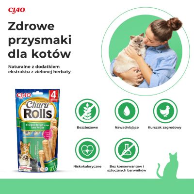 2. INABA Churu Rolls Thunfisch mit Hühnchen – ein Leckerli für Katzen – 4 x 10 g