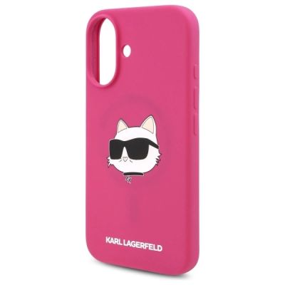 6. Karl Lagerfeld Silikon-MagSafe-Hülle mit Choupette-Kopf-Aufdruck für iPhone 16 – Fuchsia