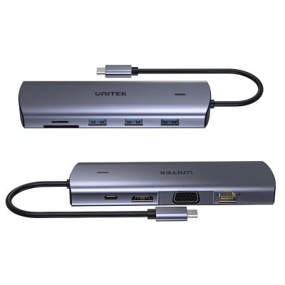 3. UNITEK Hub USB-C 9-in-1, HDMI, VGA, SD, RJ45, 3x USB-A, PD 100W