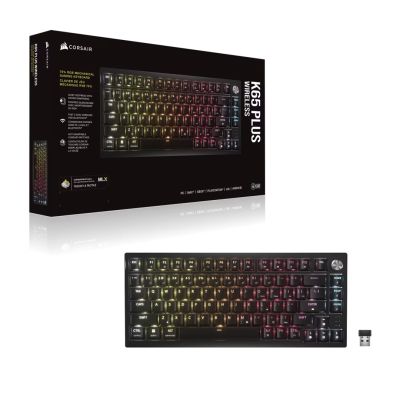 2. Corsair K65 PLUS Gaming-Tastatur, USB + Funk + Bluetooth, QWERTZ-Tastatur, US-Englisch, Schwarz