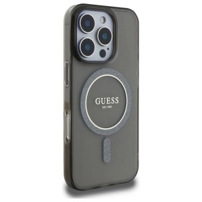 4. Guess IML Glitter Circle MagSafe Hülle für iPhone 16 Pro Max - Schwarz