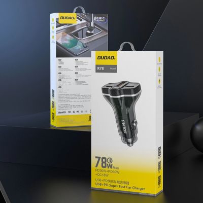 3. Dudao R78 78W USB-C PD / 2xUSB-A QC Autoladegerät - Schwarz