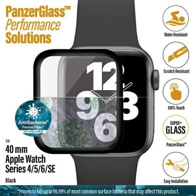 3. PanzerGlass Gebogenes antibakterielles Hartglas für Apple Watch 4/5/6/SE – 40 mm – Schwarz