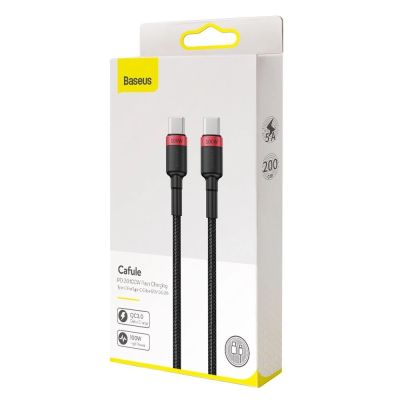 22. Baseus CATKLF-AL91 USB-C – USB-C PD QC-Kabel 100 W 5 A 480 Mbit/s 2 m – Schwarz und Rot