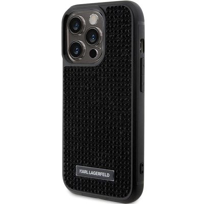 2. Karl Lagerfeld Rhinestone Logo Metal Plate Hülle für iPhone 15 Pro – Schwarz