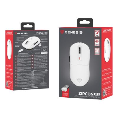 10. GENESIS Zircon 660 Gaming-Maus, Rechtshänder, kabellos (RF), Bluetooth, USB Typ-A, optischer Sensor, 12.000 DPI