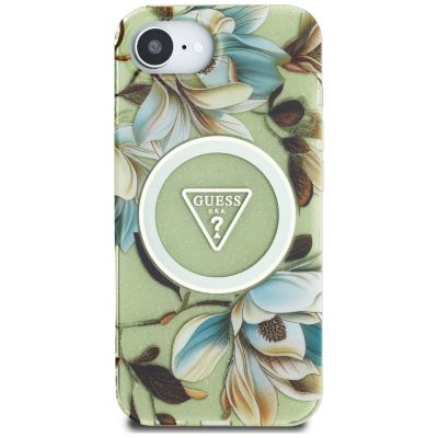 3. Guess IML Metal Glitter Flowers Triangle MagSafe iPhone 16e Hülle - Grün