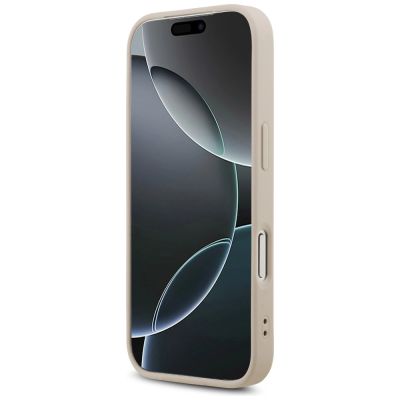 5. Guess Leder 4G Dreieck Strass MagSafe Hülle für iPhone 18 Pro / 17 Pro - Pink