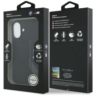 8. BMW M Silikonhülle mit vertikalem Logo und MagSafe-Funktion für iPhone 17 – Schwarz