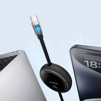 4. Baseus Free2Draw Mini USB-C – USB-C 100 W 1 m einziehbares Kabel – Schwarz