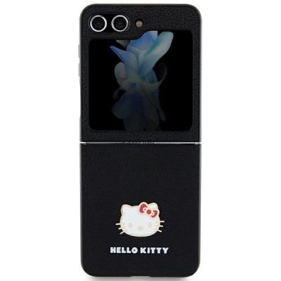 3. Hello Kitty Metal Logo Kitty Head Hülle für Samsung Galaxy Z Flip 5 – Schwarz