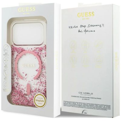 8. Guess MagSafe Hülle mit Glitzerboden aus Kunstharz für iPhone 18 Pro Max / 17 Pro Max – Pink