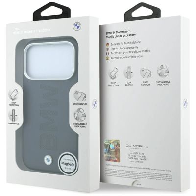 8. BMW-Logo-zentrierte MagSafe-Hülle für iPhone 17 Pro / 18 Pro – Grau