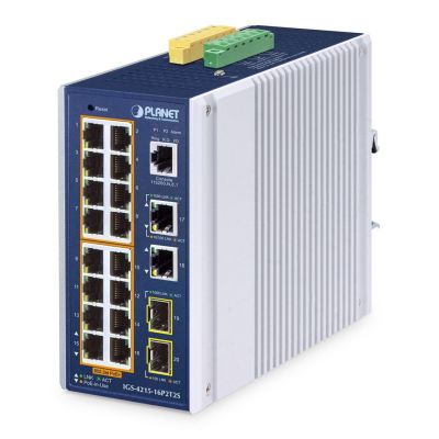 2. PLANET IP30 Industrieller L2/L4 16-Port Managed L2/L4 Gigabit Ethernet (10/100/1000) PoE-Unterstützung Aluminium, Blau