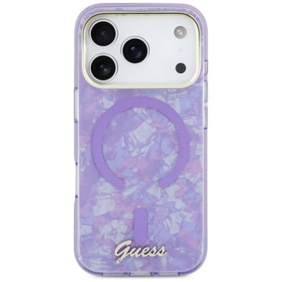 3. Guess IML Shell Script Metal MagSafe Hülle für iPhone 17 Pro Max – Lila