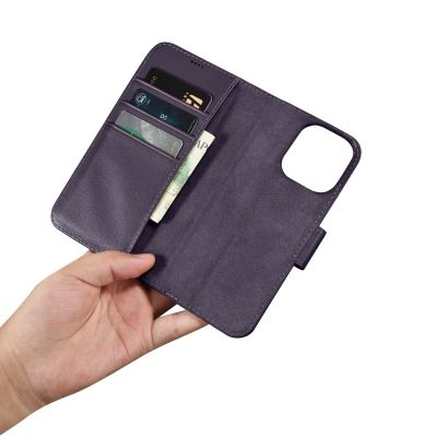 13. iCarer Wallet Case 2in1 Cover iPhone 14 Pro Anti-RFID Leder Flip Case Dunkellila (WMI14220726-DP)