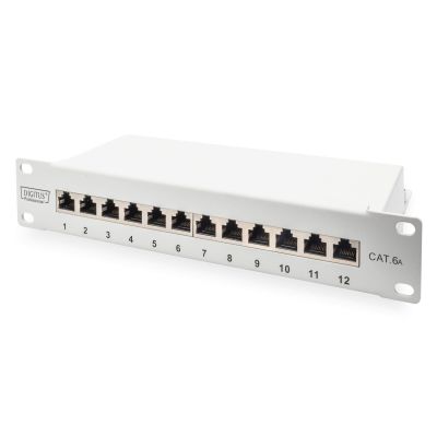Digitus Patchpanel 10'' 12x RJ45, LSA-Level, Cat.6A, geschirmt, 1 HE, grau, Kabelführung