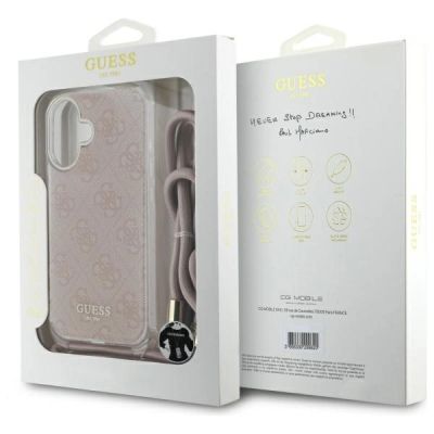 5. Guess Crossbody Cord 4G Print Hülle für iPhone 16 – Rosa