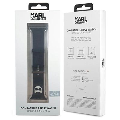 4. Karl Lagerfeld KLAWLSLCK Apple Watch Strap 42/44 / 45mm schwarz / schwarzes Armband Silikon Choupette Heads