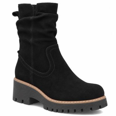 Damen-Ankle-Boots aus Leder, gerüscht, schwarz, Filippo DBT6402
