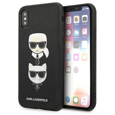 Karl Lagerfeld Saffiano Karl&Choupette Head Case für iPhone X/XS – Schwarz