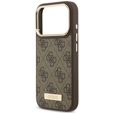6. Guess 4G Logo Plate MagSafe Hülle für iPhone 18 Pro / 17 Pro – braun