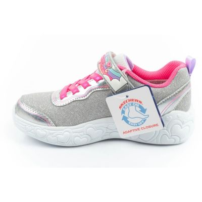 3. Skechers S Lights LED Kinderschuhe mit Klettverschluss für Mädchen, Grau