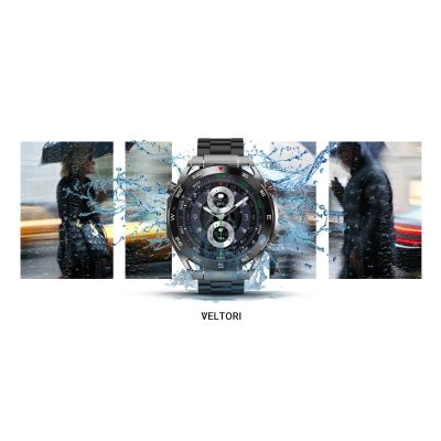 26. VELTORI VT100-1 Smartwatch + Schwarzes Silikonarmband + Schwarzes Öko-Leder