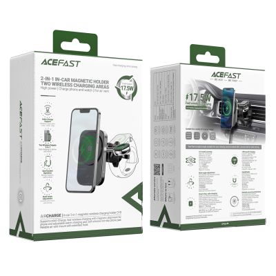 7. Acefast D18 Autohalterung mit MagSafe / Qi-Induktionsladegerät + USB-A USB-C-Kabel - Schwarz