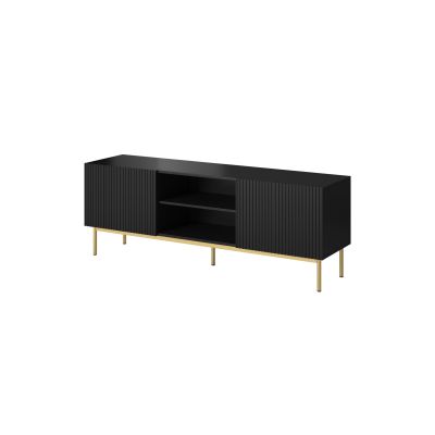 PAFOS TV-Schrank auf goldfarbenem Stahlgestell, 150x40x60, matt schwarz