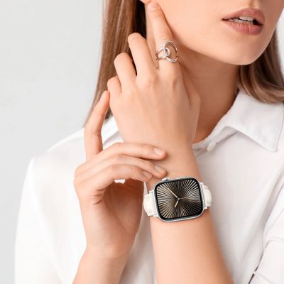 8. AmazingThing Class Band Lederarmband für Apple Watch 45 / 46 / 49 mm - Hellbeige