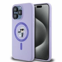 Karl Lagerfeld Silikon Karl&Choupette Heads Ring MagSafe Hülle für iPhone 15 Pro Max – Lila