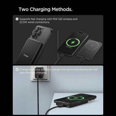 7. Spigen Essential EA2205MQ 5000 mAh 22,5 W QI2 Powerbank – Schwarz