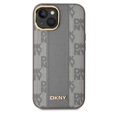 2. DKNY Leather Checkered Mono Pattern MagSafe-Hülle für iPhone 15 – Beige