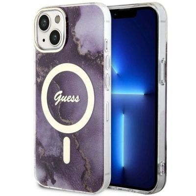 Guess GUHMP14SHTMRSU iPhone 14 6.1" lila/lila Hardcase Golden Marble MagSafe