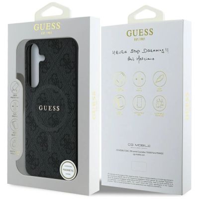8. Guess Leder 4G Coloured Ring Classic Logo MagSafe Samsung Galaxy S25 Hülle schwarz