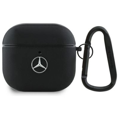 Mercedes MEA4CSLBK AirPods 4 Hülle schwarz/schwarzes Leder Metall Logo