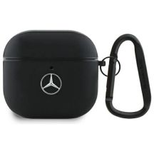 Mercedes MEA4CSLBK AirPods 4 Hülle schwarz/schwarzes Leder Metall Logo