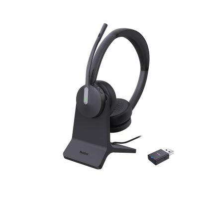 3. Yealink WH64 Hybrid Dual Teams Headset Kabelloses Headset mit Kopfbügel, Büro/Callcenter, Micro-USB, Bluetooth, Ladestation, Schwarz