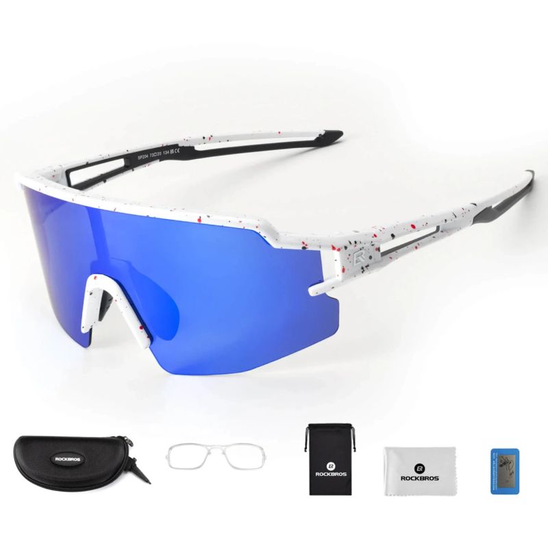 2. Rockbros Polarisierte Fahrradbrille mit UV-Schutz und Korrektureinsatz, blaue Gläser, Weiß