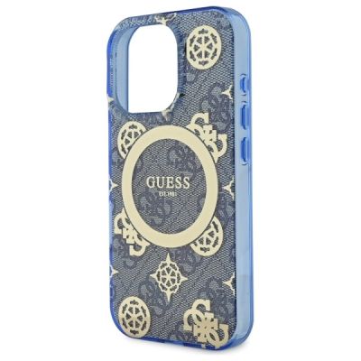 6. Guess GUHMP16XH4PYEEB iPhone 16 Pro Max 6,9" blau/blaues Hardcase IML Pfingstrose auf 4G-Hintergrund MagSafe