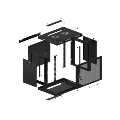 11. Wandregalschrank 19" 9U 600X450 SCHWARZ PERFORIERT TÜR LANBERG (FLAT PACK)