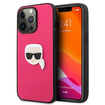 Karl Lagerfeld Leder Ikonik Karl's Head Metallhülle für iPhone 13 Pro / 13 6.1" - Rosa
