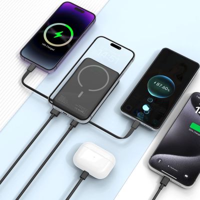7. Tech-Protect LifeMag PB31 Powerbank mit MagSafe 10000 mAh 15 W USB-C/USB-A/integriertes USB-C/ Lightning Kabel – Schwarz