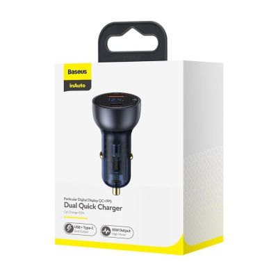 19. Baseus Auto-Ladegerät USB / USB Typ C 65 W 5 A SCP Quick Charge 4.0+ Power Delivery 3.0 LCD Bildschirm grau (CCKX-C0G)