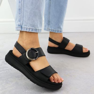 6. Schwarze Keilsandalen aus Leder für Damen, Remonte D2K50-00
