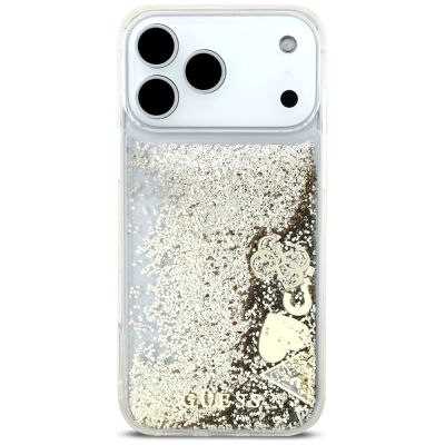 3. Guess Liq. Glitter 4 Charms Hülle für iPhone 17 Pro Max – Gold
