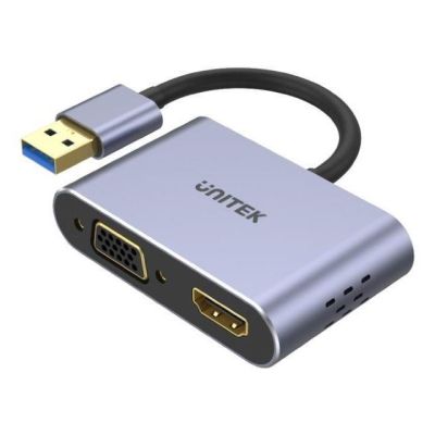 8. UNITEK V1304A Kabeladapter 0,15 m USB Typ-A HDMI + VGA (D-Sub) Grau