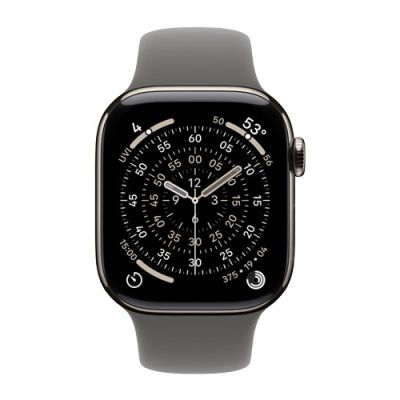 3. Apple Watch Series 11 Cellular 46 mm Gehäuse aus Naturtitan mit steingrauem Sportarmband – M/L